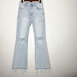 Risen High Rise Flare Light Wash Distressed Stretch Jeans Women’s Size 5/27